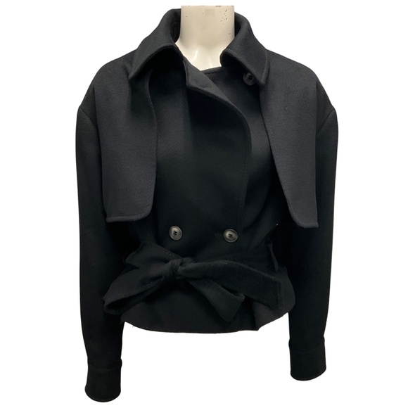 MALEJ BLACK CROPPED TRENCH COAT WITH BELT - Picture 1 of 7